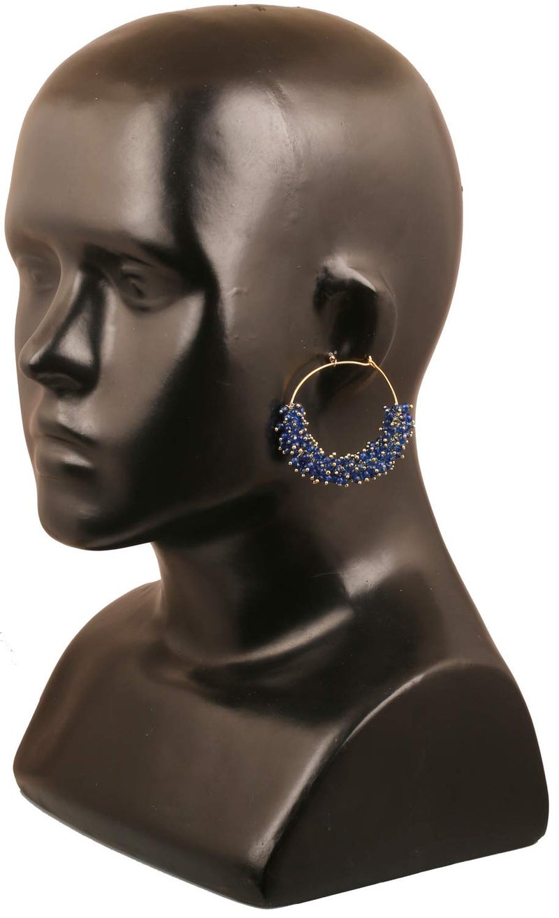 Touchstone Indian Bollywood Outstanding young choice blue beads Designer Jewelry Earrings In Gold Tone For Women. - Image 2